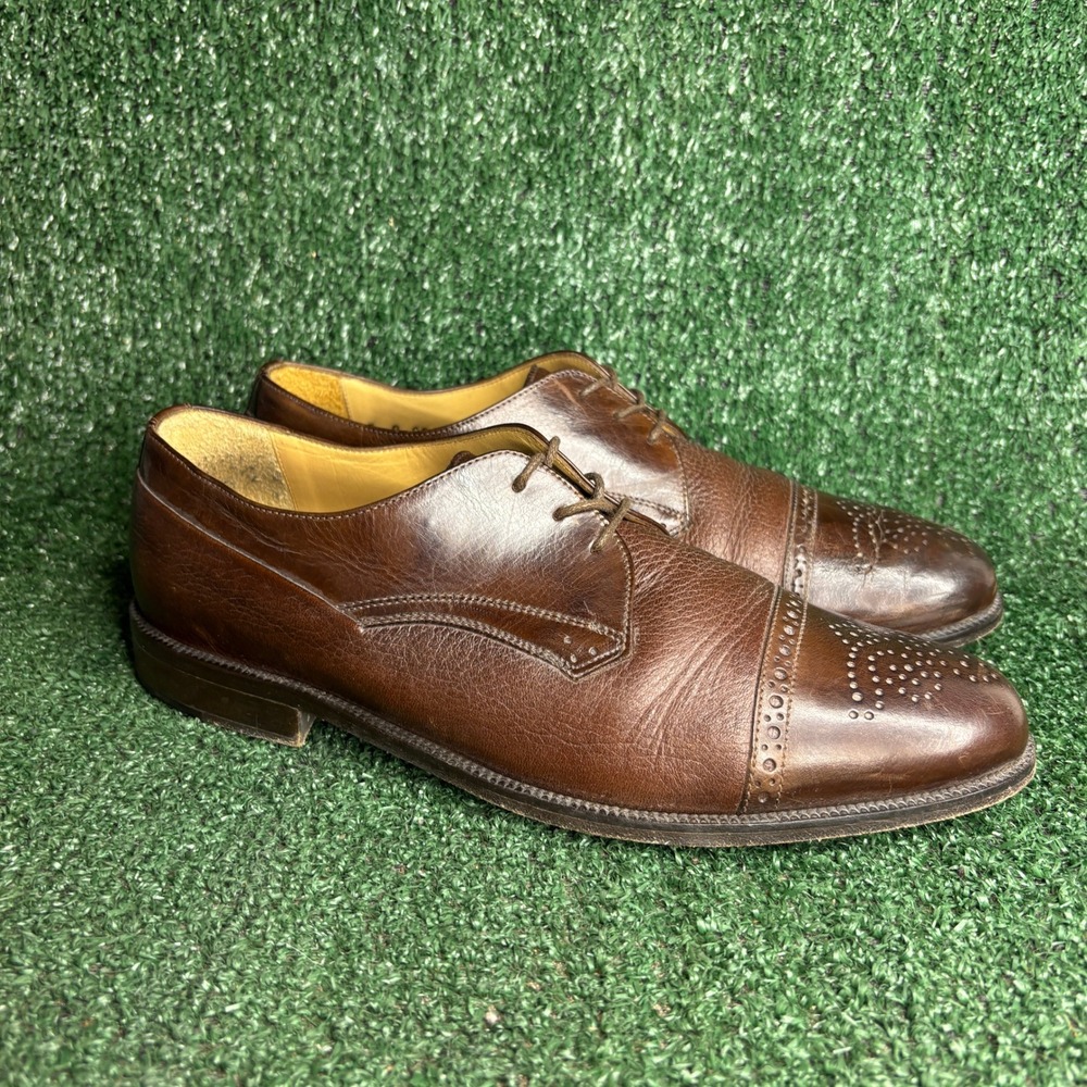 Johnston & Murphy Cellini Deerskin Cap Toe Brogue Derby Shoes Brown Mens Size 9M